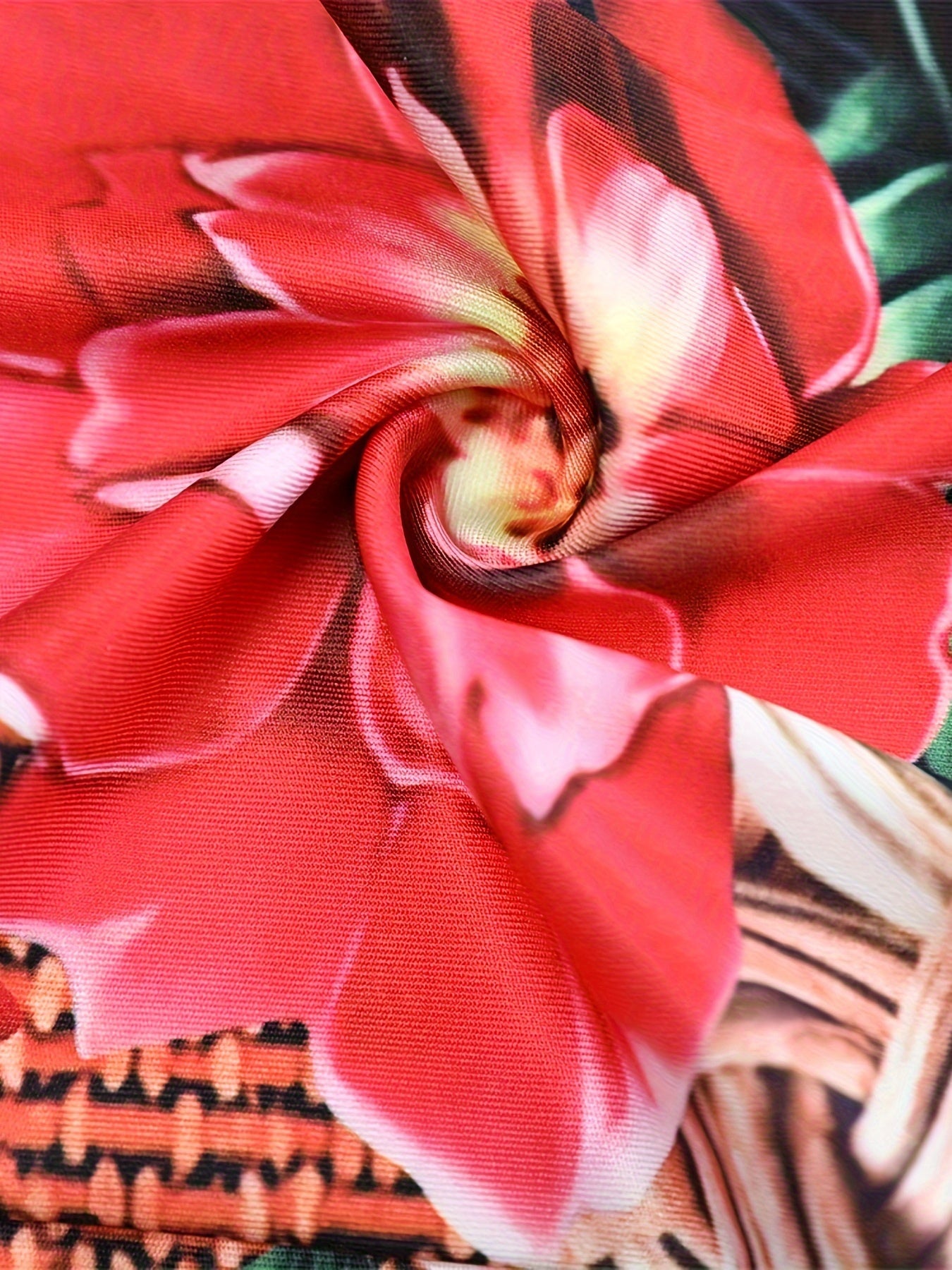 Boho Floral Print Two-piece Set, Vacation Off Shoulder Twist Crop Top & Split High Waist Skirt Outfits, Women's Clothing