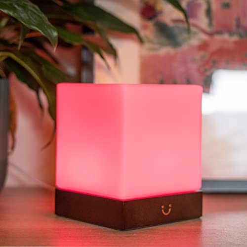 LuvLink Cube Friendship Lamp v2 Extended WiFi Range - Bluetooth Setup - Wood & Glass Design (Set of Two, Walnut)
