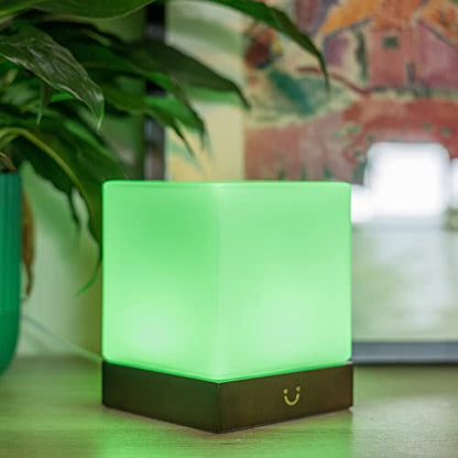 LuvLink Cube Friendship Lamp v2 Extended WiFi Range - Bluetooth Setup - Wood & Glass Design (Set of Two, Walnut)