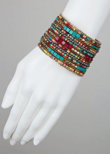 SPUNKYsoul Bohemian Multi-Colored Beaded Cuff Bracelets for Women Collection (Teal/Red/Cube)