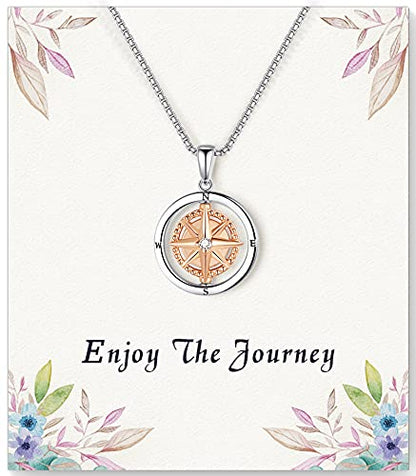 Graduation Gifts for Her 2024 Enjoy the Journey Compass Necklace for Women Girls, Long-distance Travel Going Away Gifts for Friends Female, Retirement Gifts for Women Teacher