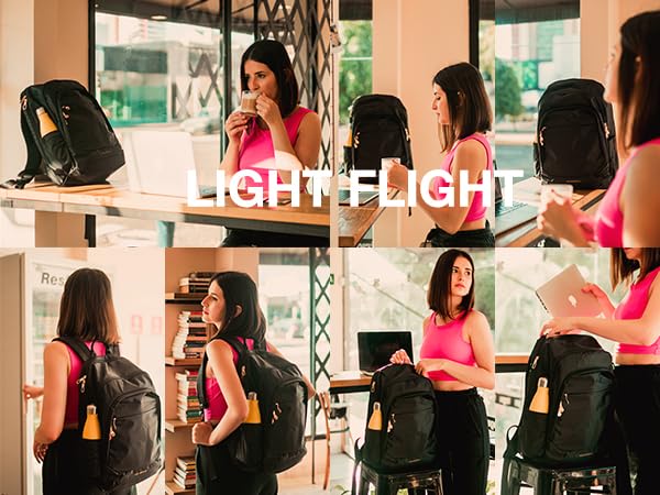 LIGHT FLIGHT Travel Laptop Backpack for Women, 15.6 Inch Anti Theft Backpack with USB Charging Hole, Water Resistant College Bookbag, Large Capacity Black Computer Backpacks for Work, Beige