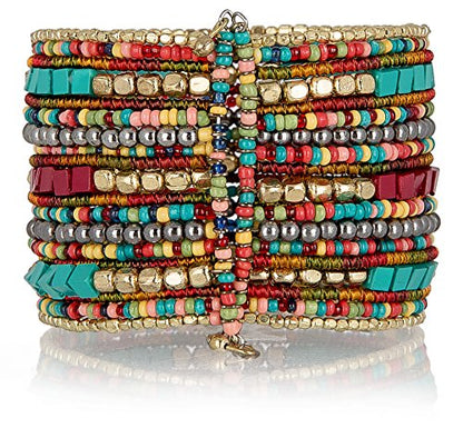 SPUNKYsoul Bohemian Multi-Colored Beaded Cuff Bracelets for Women Collection (Teal/Red/Cube)