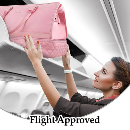 Travgo Weekender Bags for Women Travel, 60L Travel Duffle Bag with Shoe Compartment & Wet Pocket,Carry on Tote Bags with USB Charging Port for Airplanes, Hospital, Sports, Gift (Pink)